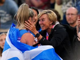 Scotland’s Eilish McColgan celebrates with her mother Liz McColgan after winning the Women's 10,000m Final at Alexander Stadium on day six of the 2022 Commonwealth Games in Birmingham. Picture date: Wednesday August 3, 2022.