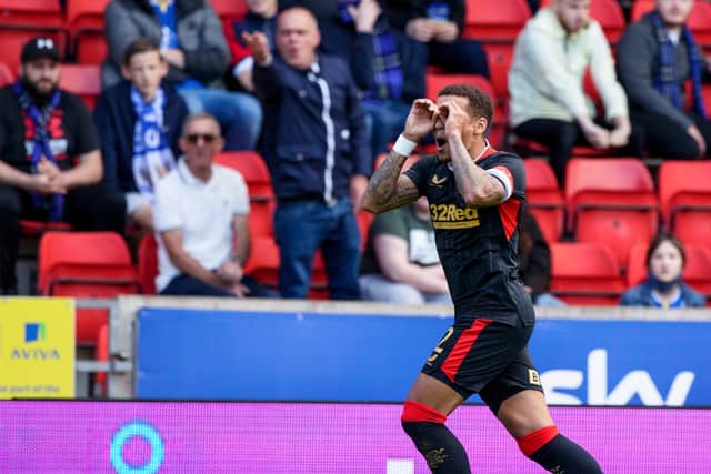 James Tavernier celebrates his winner against St Johnstone.