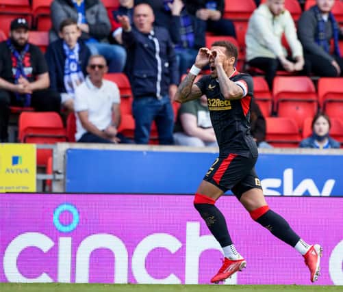 James Tavernier celebrates his winner against St Johnstone.