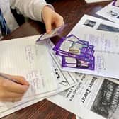 S4 students at Lenzie Academy interact with the Suffragette Trumps Cards and Education Pack.