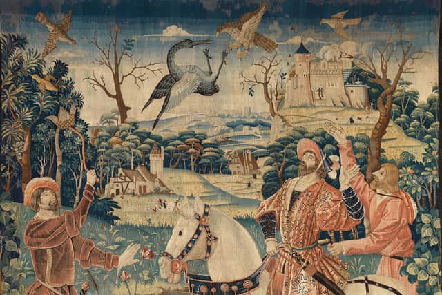 Detail from a tapestry depicting The Flight of the Heron 'Combat d'un Heron et un Faucon', Franco-Netherlandish, possibly made in Touraine, early 16th century PIC: CSG CIC Glasgow Museums and Libraries Collections