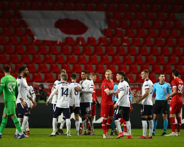 Players of both teams interact following the UEFA Europa League Round of 32 match between Royal Antwerp FC and Rangers FC at Bosuilstadion on February 18, 2021 in Antwerpen, Belgium. (Photo by Dean Mouhtaropoulos/Getty Images)