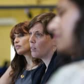 UK government minister Jess Phillips, centre, has been the subject of threats and abuse following comments by Elon Musk. Picture: Gareth Fuller - WPA Pool/Getty Images