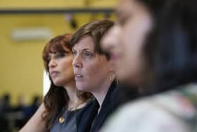 UK government minister Jess Phillips, centre, has been the subject of threats and abuse following comments by Elon Musk. Picture: Gareth Fuller - WPA Pool/Getty Images