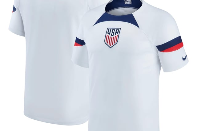 In a chance from their last home kit, the USA have gone for a centralised badge with a navy trim around the neck and sleeve.