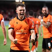 Dundee United's Glenn Middleton celebrates his winner against AZ Alkmaar.