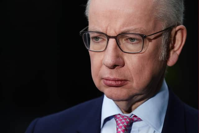 Secretary of State for Levelling Up Michael Gove speaking to the media outside BBC Broadcasting House in London. Picture: Aaron Chown/PA Wire