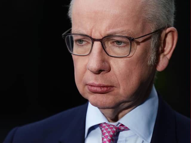 Secretary of State for Levelling Up Michael Gove speaking to the media outside BBC Broadcasting House in London. Picture: Aaron Chown/PA Wire