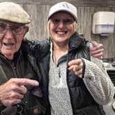 David McDonald, 96, says that the Drumtassie fishery, managed by Leeanne Aitchison, right, is one of the friendliest angling venues he has come across in over 80 years of fishing. Picture Nigel Duncan