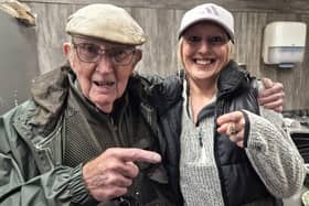 David McDonald, 96, says that the Drumtassie fishery, managed by Leeanne Aitchison, right, is one of the friendliest angling venues he has come across in over 80 years of fishing. Picture Nigel Duncan