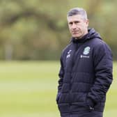 Hibs manager Nick Montgomery during a training session on Friday. (Photo by Mark Scates / SNS Group)