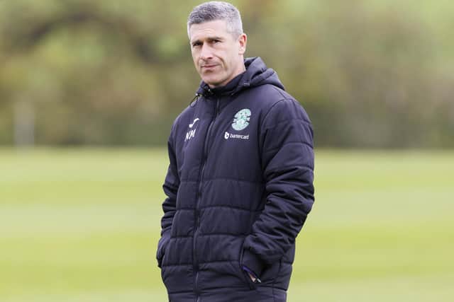 Hibs manager Nick Montgomery during a training session on Friday. (Photo by Mark Scates / SNS Group)