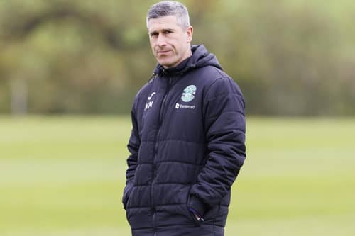 Hibs manager Nick Montgomery during a training session on Friday. (Photo by Mark Scates / SNS Group)