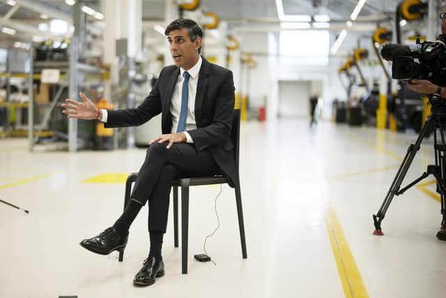 Prime Minister Rishi Sunak visits Land Rover for an announcement on a new electric car battery factory. Picture: Christopher Furlong/Getty Images