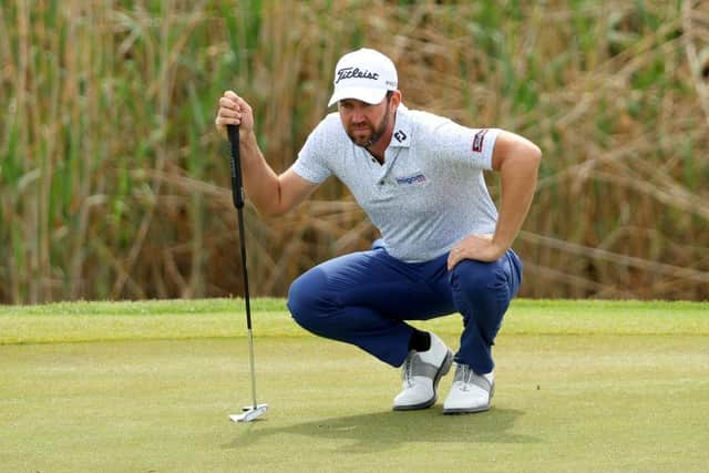 Scott Jamieson sizes up his eagle putt on the 18th hole during the second round of the ISPS Handa Championship at Lakes Course, Infinitum in Tarragona. Picture: Andrew Redington/Getty Images.