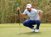 Scott Jamieson sizes up his eagle putt on the 18th hole during the second round of the ISPS Handa Championship at Lakes Course, Infinitum in Tarragona. Picture: Andrew Redington/Getty Images.