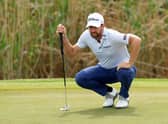 Scott Jamieson sizes up his eagle putt on the 18th hole during the second round of the ISPS Handa Championship at Lakes Course, Infinitum in Tarragona. Picture: Andrew Redington/Getty Images.