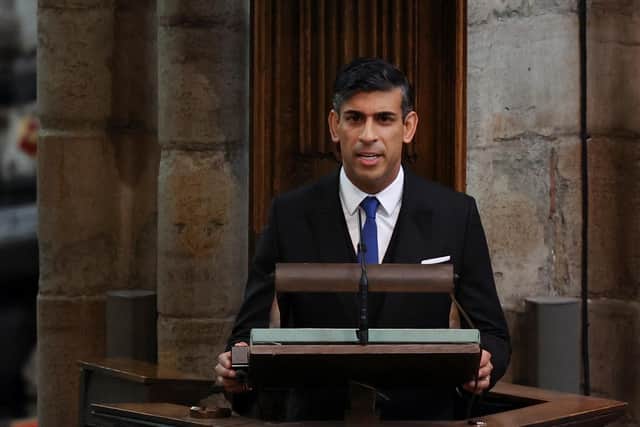 Prime minister Rishi Sunak speaks during the coronation of King Charles III and Queen Camilla at Westminster Abbey, London. Picture date: Saturday May 6, 2023. PA Photo. See PA story ROYAL Coronation. Photo credit should read: Phil Noble/PA Wire