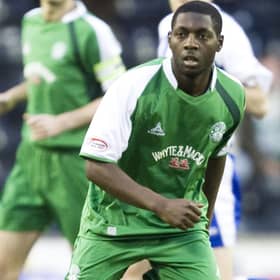 Patrick Noubissie, in action for Hibs in 2007, whose son Tyrese has joined Manchester City in a £1m transfer at the age of just 14.