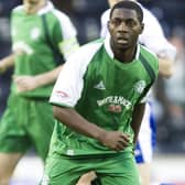 Patrick Noubissie, in action for Hibs in 2007, whose son Tyrese has joined Manchester City in a £1m transfer at the age of just 14.