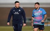 Zander Fagerson, left with Jamie Bhatti, has recovered from a hamstring injury. (Photo by Craig Williamson / SNS Group)