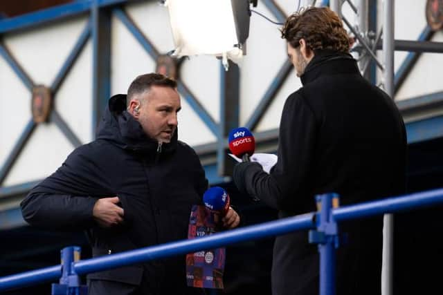 Sky Sports pundits Kris Boyd (L) and Charlie Mulgrew during the Scottish Premiership match between Rangers and Aberdeen  (Photo by Alan Harvey / SNS Group)