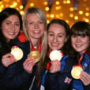 Curling Olympic gold medalists, from left, Eve Muirhead, Vicky Wright, Jennifer Dodds, Hailey Duff and Milli Smith.