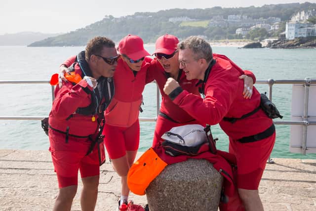 "We didn't sink!" Don't Rock the Boat contestants Craig Charles, Victoria Pendleton, Jodie Kidd and Tom Watson celebrate