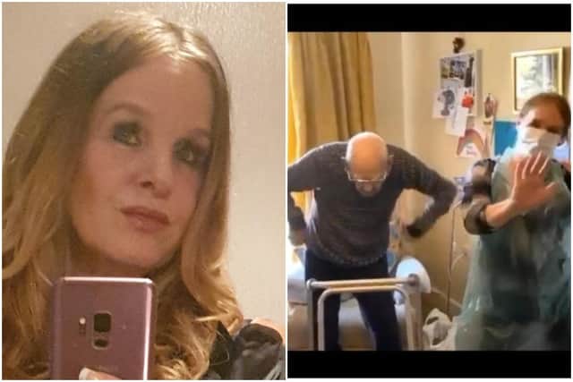 Jeanette McKenna was a carer at Whitecraigs in Glasgow. The 53-year-old became an internet sensation after dancing with 102-year-old Percy Mann in a TikTok video. (photos: Facebook)