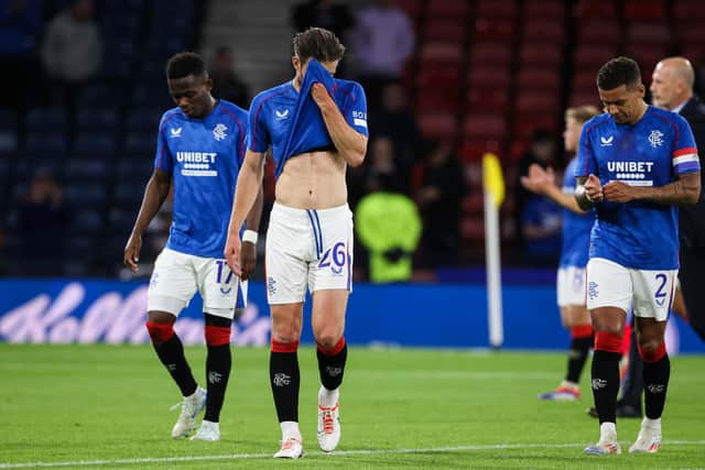 Rangers players at full time after the Champions League defeat to Dynamo Kyiv at Hampden Park. (Photo by Alan Harvey / SNS Group)