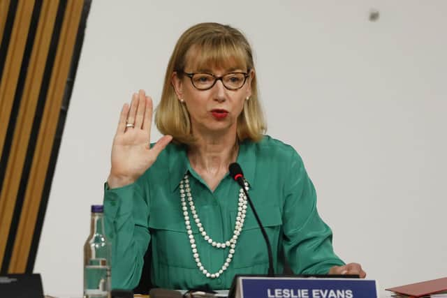 Scottish Parliament handout photo of Permanent Secretary to the Scottish Government Leslie Evans giving evidence at Holyrood to a Scottish Parliament committee examining the handling of harassment complaints involving current and former Ministers.