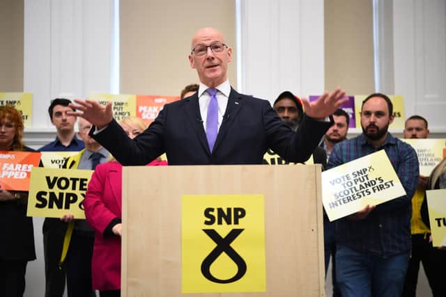 First Minister John Swinney delivers a speech in Glasgow, while on the general election campaign trail. Picture: Andy Buchanan/PA Wire