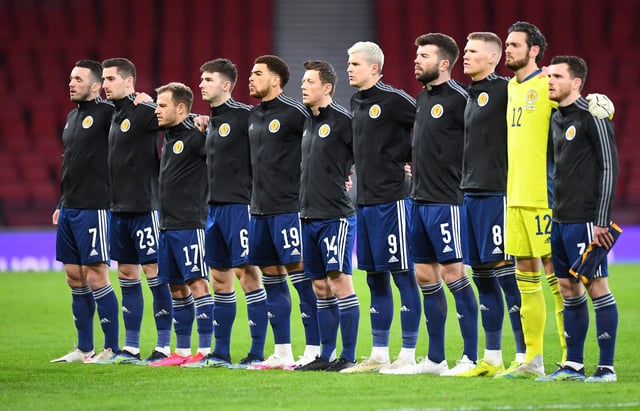 Scotland players line up ahead of World Cup qualifier against Faroe Islands