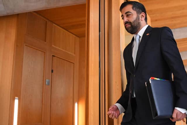 Humza Yousaf arrives for First Minister's Questions after ending the power-sharing deal with the Greens