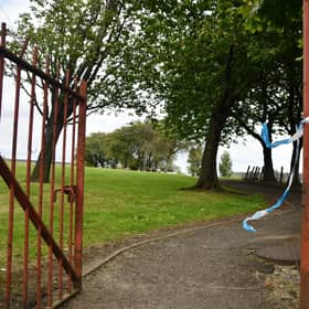 Police tape near where the tragic discovery was made in Rae Street area of Stenhousemuir