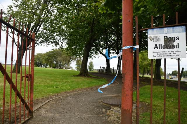 Police tape near where the tragic discovery was made in Rae Street area of Stenhousemuir