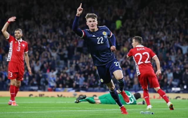 Nathan Patterson celebrates after his part in Scotland's goal against Moldova at Hampden. (Photo by Alan Harvey / SNS Group)