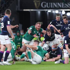 Conor Murray of Ireland goes over to score his side's fourth try during the Six Nations clash against Scotland.