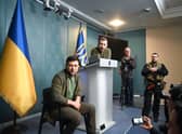 Ukrainian President Volodymyr Zelensky speaks during a press conference in Kyiv earlier this month (Picture: Sergei Supinsky/AFP via Getty Images)