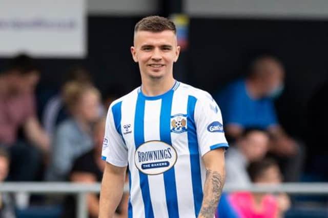 Kilmarnock's Dan Armstrong in action during a Premier Sports Cup tie between East Kilbride and Kilmarnock at K-Park, on July 10, 2021  (Photo by Mark Scates / SNS Group)