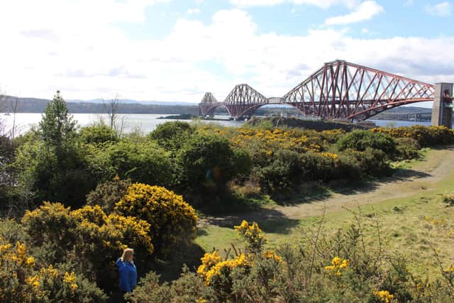 The Forth Rail Bridge from the coastal pathway near North Queensferry, Fife.