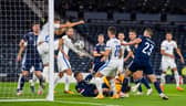 Andrew Considine, who was making his international debut aged 33, is involved in the action as Scotland host Slovakia in their Nations League fixture (Photo by Alan Harvey / SNS Group)