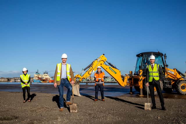 From left to right - Mhairi Gougeon MSP; Dave Doogan MP; Captain Tom Hutchison, chief executive of Montrose Port Authority; Andy Kay, SSE Renewables.