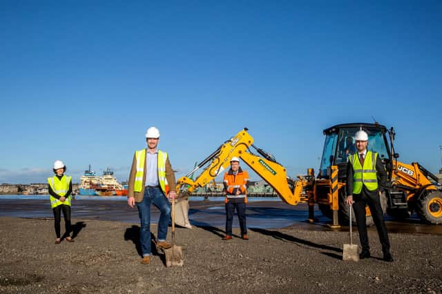 From left to right -  Mhairi Gougeon MSP; Dave Doogan MP; Captain Tom Hutchison, chief  executive of Montrose Port Authority; Andy Kay, SSE Renewables.