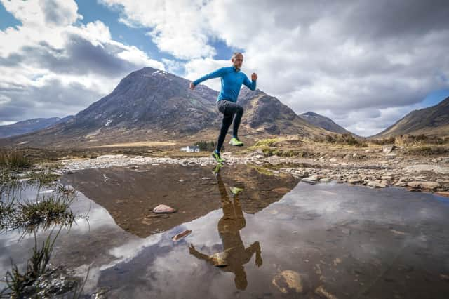 Author Chris Carse Wilson, from Newport, Fife, runs in Glen Coe, the inspiration for his debut novel Fray, which he wrote in secret on the bus to and from work at V&A Dundee. Picture: Jane Barlow/PA Wire