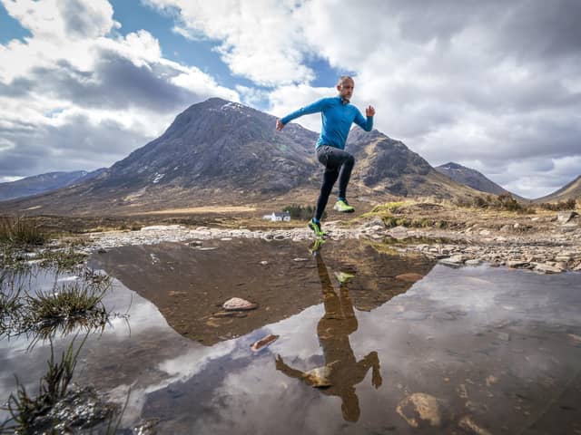 Author Chris Carse Wilson, from Newport, Fife, runs in Glen Coe, the inspiration for his debut novel Fray, which he wrote in secret on the bus to and from work at V&A Dundee. Picture: Jane Barlow/PA Wire