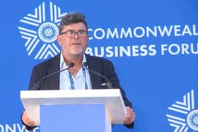 Tory donor Frank Hester, pictured here speaking at a Commonwealth Business Forum event in Rwanda, has said he is “deeply sorry” after reportedly saying that former Labour MP Diane Abbott made him “want to hate all black women” and that she “should be shot”. Photo: CHOGM Rwanda 2022/YouTube/PA Wire.