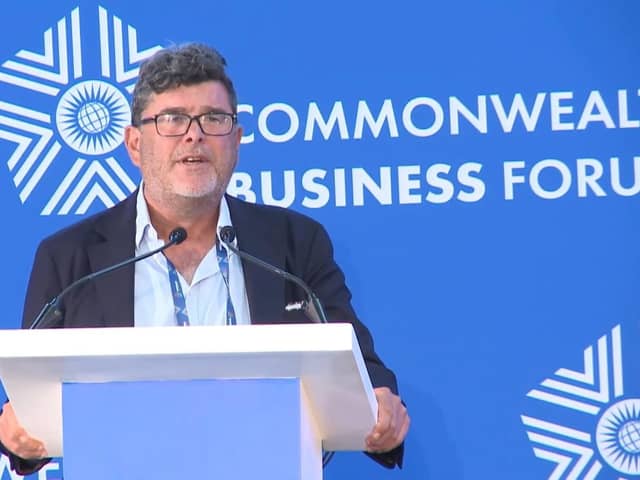 Tory donor Frank Hester, pictured here speaking at a Commonwealth Business Forum event in Rwanda, has said he is “deeply sorry” after reportedly saying that former Labour MP Diane Abbott made him “want to hate all black women” and that she “should be shot”. Photo: CHOGM Rwanda 2022/YouTube/PA Wire.