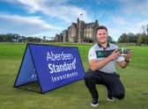Dunbar's Neil Fenwick shows off the trophy for topping the Tartan Pro Tour Order of Merit to secure a spot in next week's Aberdeen Standard Investments Scottish Open at The Renaissance Club. Picture: Kenny Smith