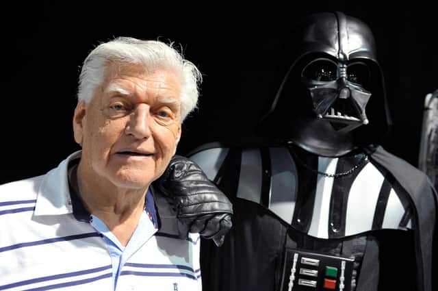 David Prowse, the British actor behind the menacing black mask of Star Wars villain Darth Vader, who died aged 85 (Photo by Thierry ZOCCOLAN / AFP) (Photo by THIERRY ZOCCOLAN/AFP via Getty Images)